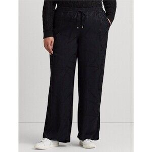 Lauren Ralph Lauren Womens Drawstring Plus Size Wide-Leg Jacquard Pants black 3x